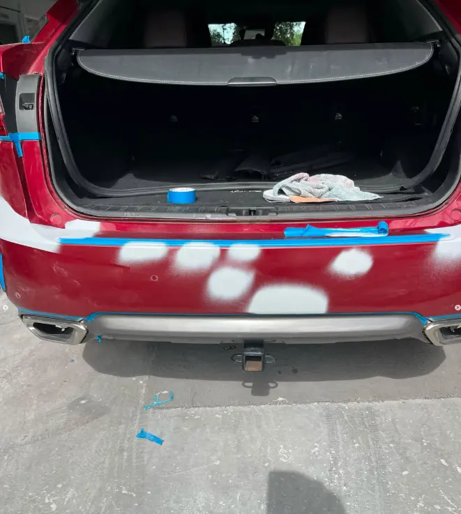 Lexus with damaged rear bumper before restoration at CT Collision in Kissimmee, Florida