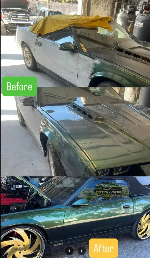 Chevrolet Camaro custom paint refinishing before and after at CT Collision in Kissimmee, Florida