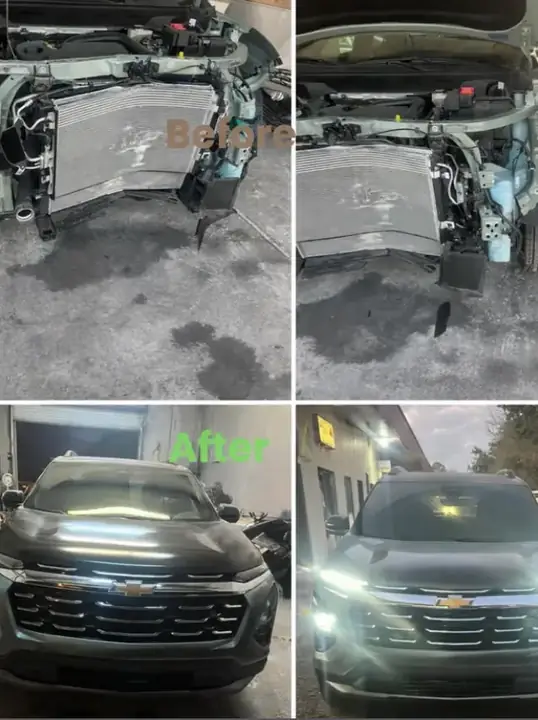 Chevrolet front-end collision repair before and after at CT Collision in Kissimmee, Florida